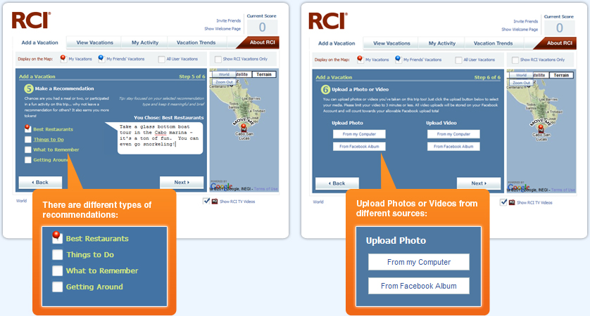 RCI Facebook app screen 2